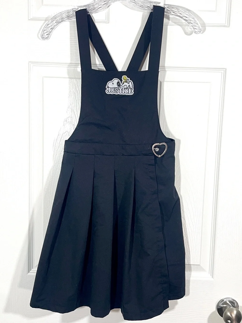 Justice Snoopy Woodstock Black Jumper Dress Girls L 12/14 Pleated Pinafore Y2K